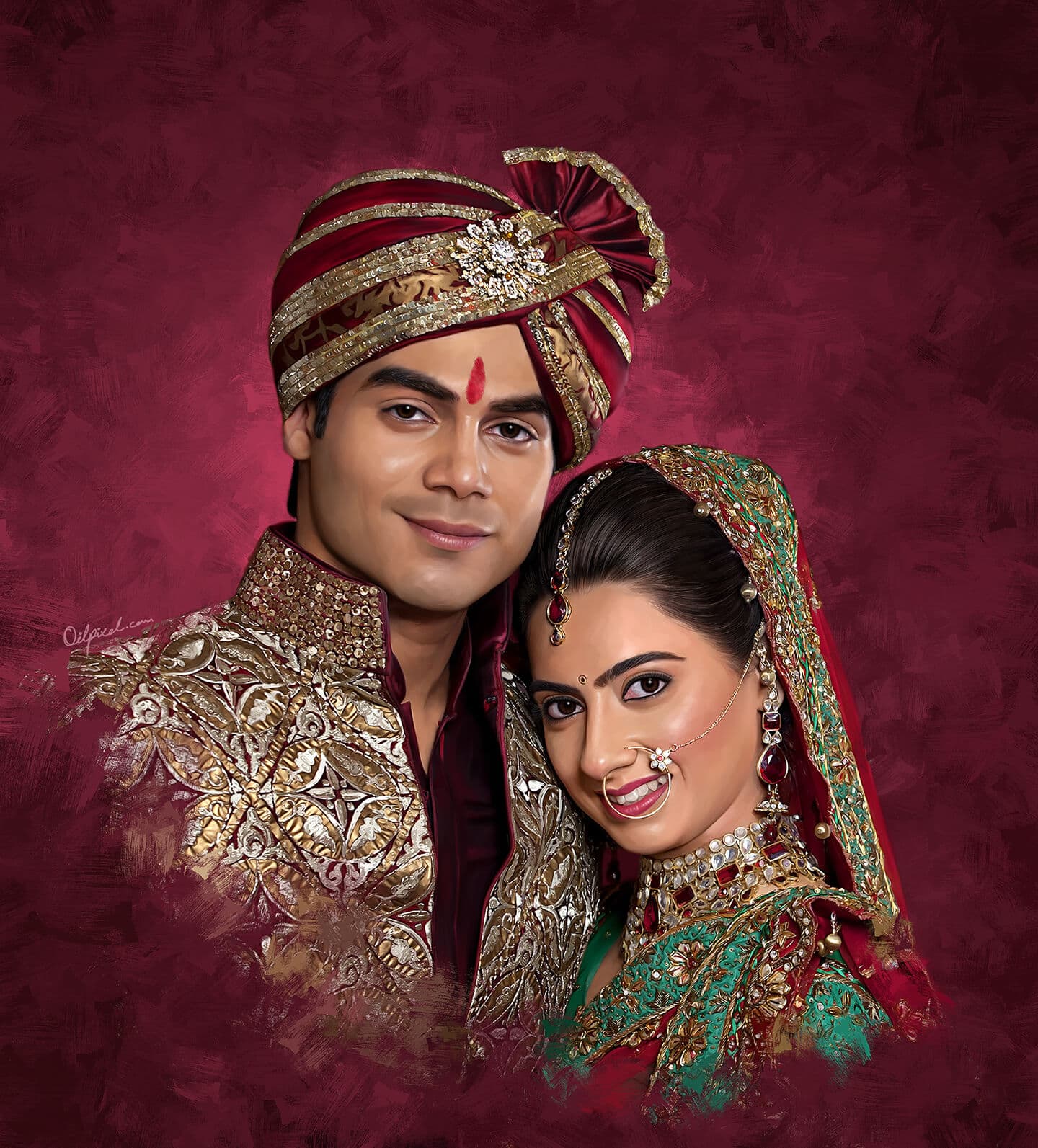 Wedding Couple Portrait Painting by Oilpixel