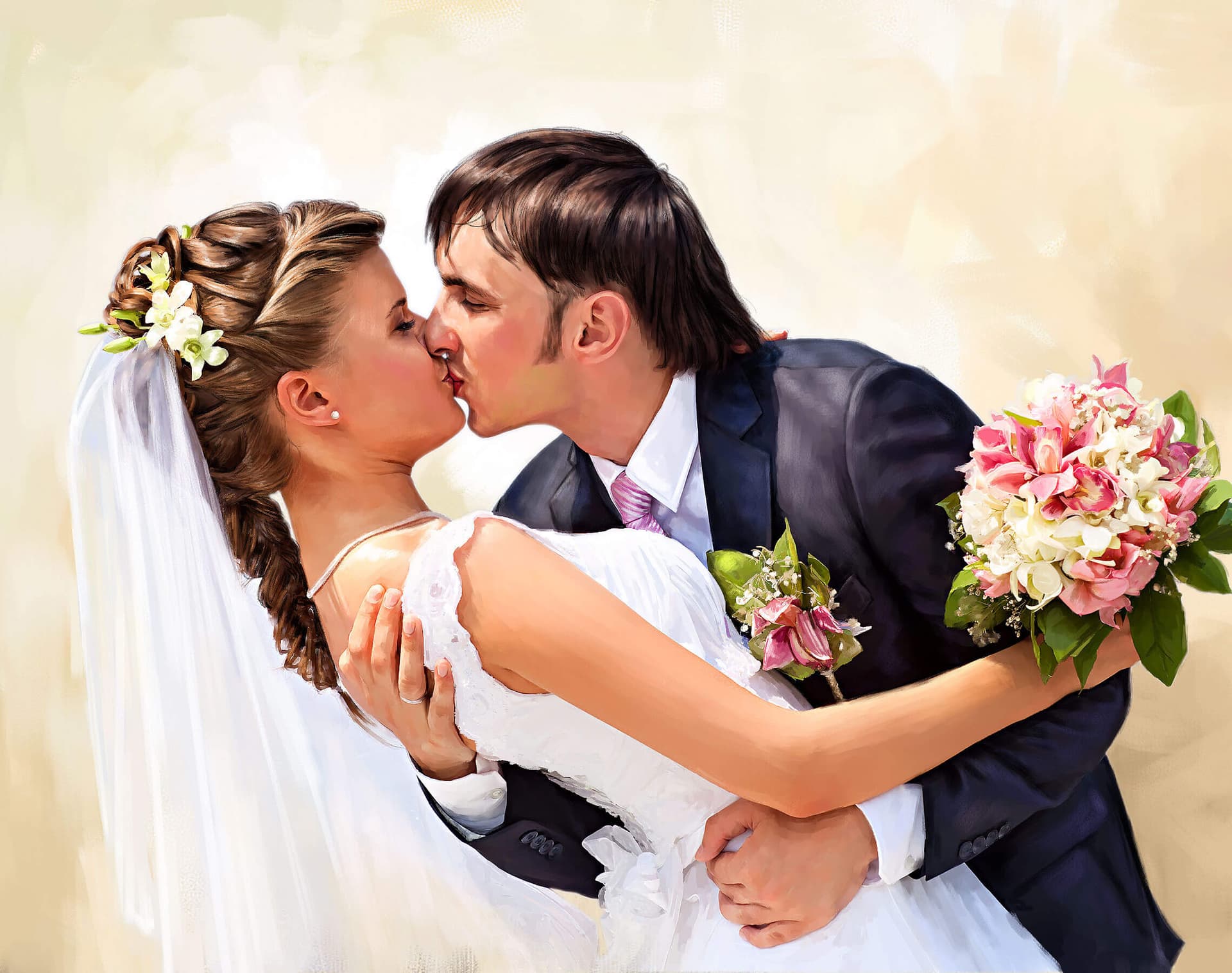 Wedding Couple Painting by Oilpixel