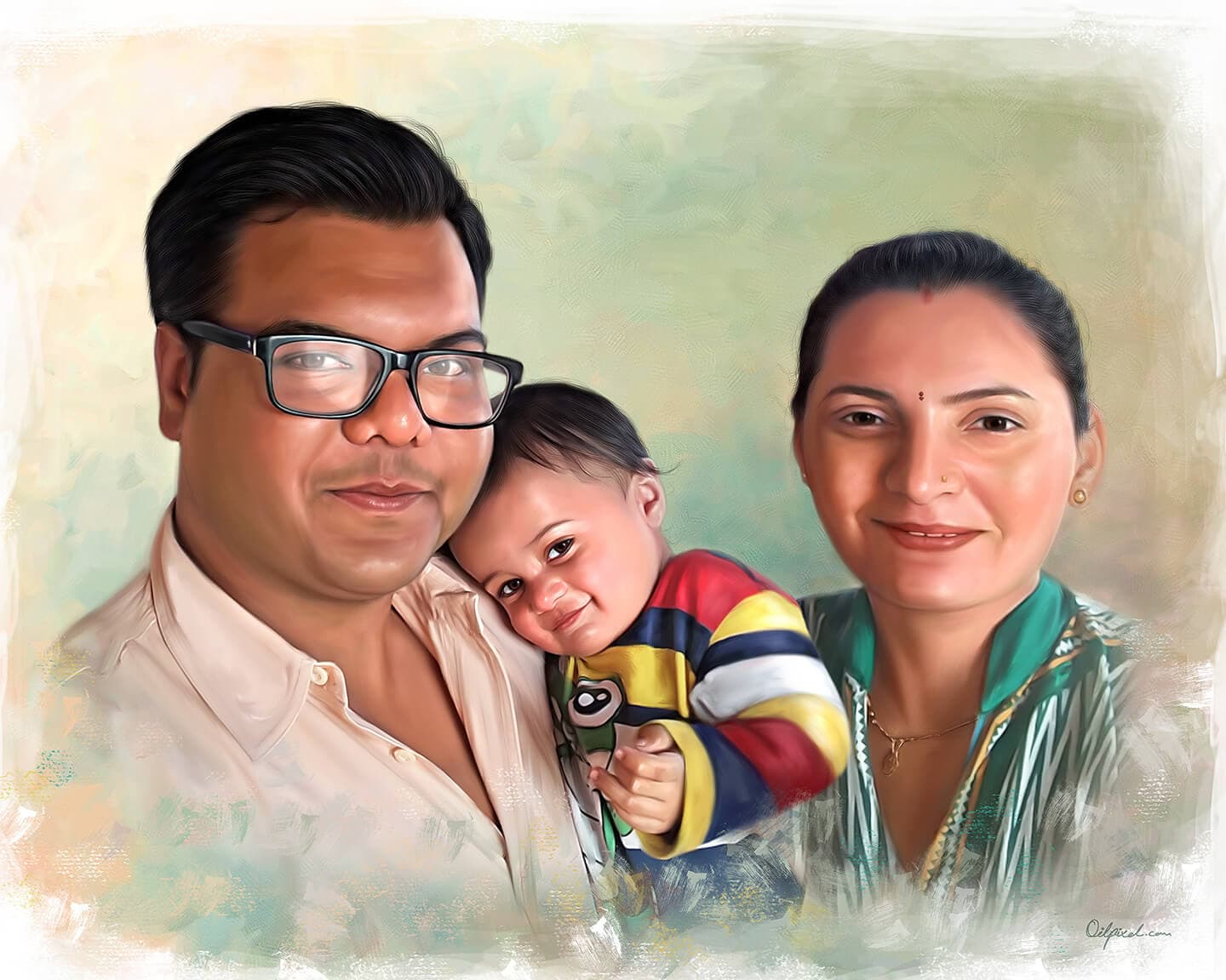 Family Digital Portrait Painting by Oilpixel
