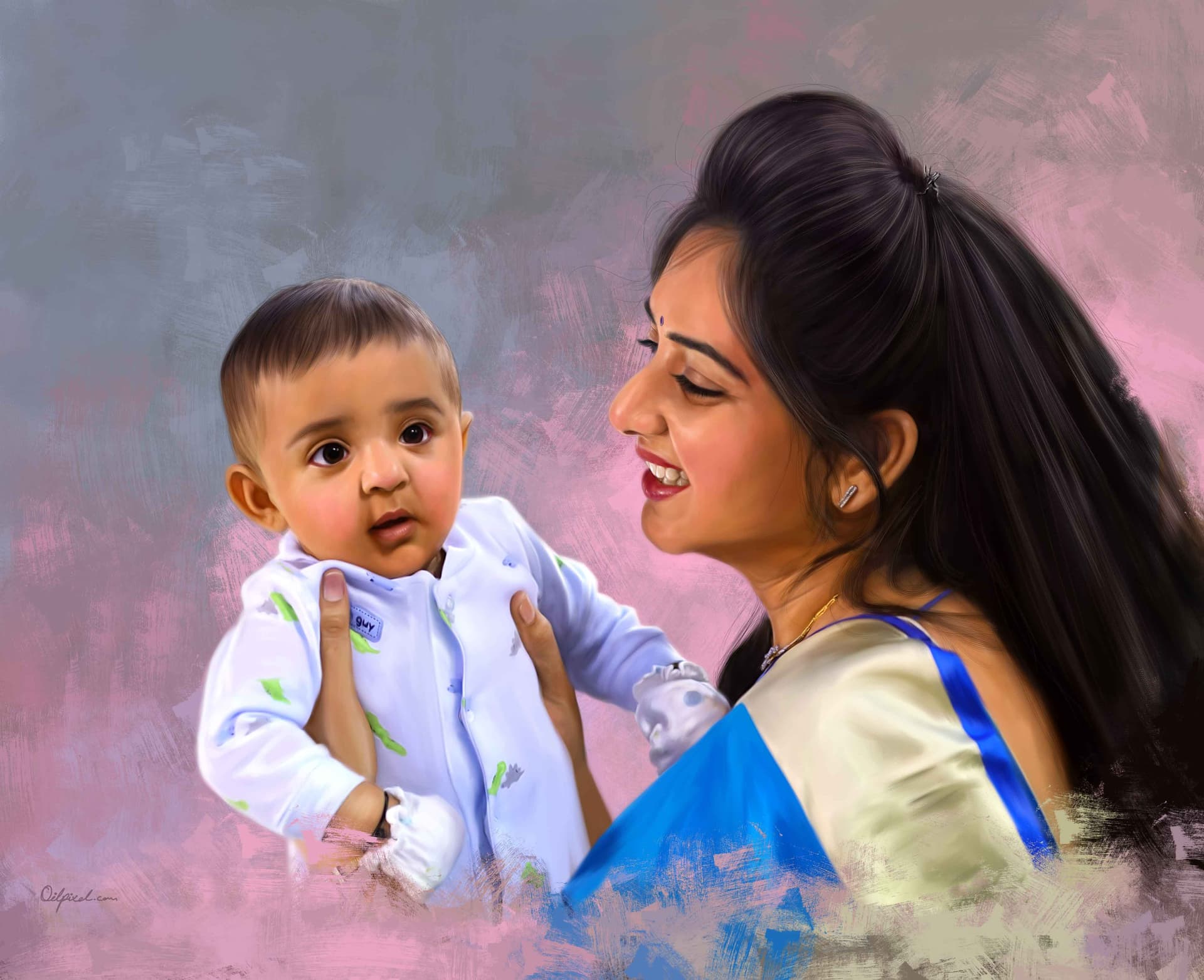 Mother and Child Painting by Oilpixel