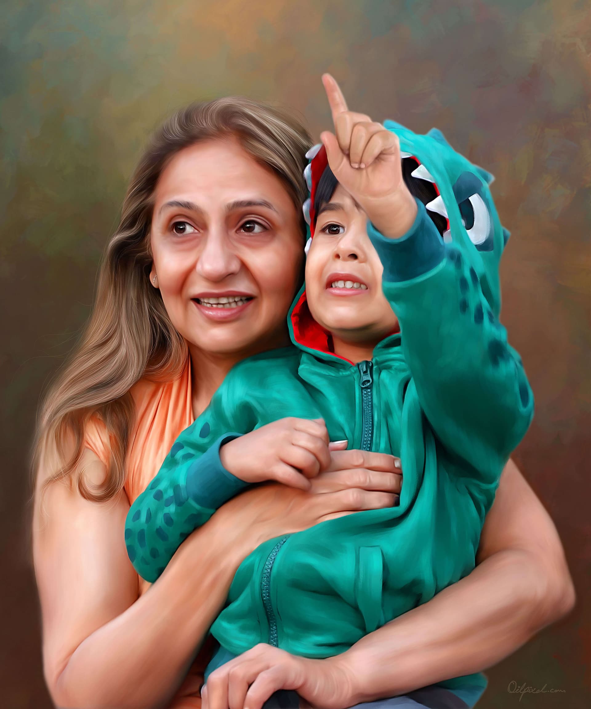 Family Digital Portrait Painting by Oilpixel