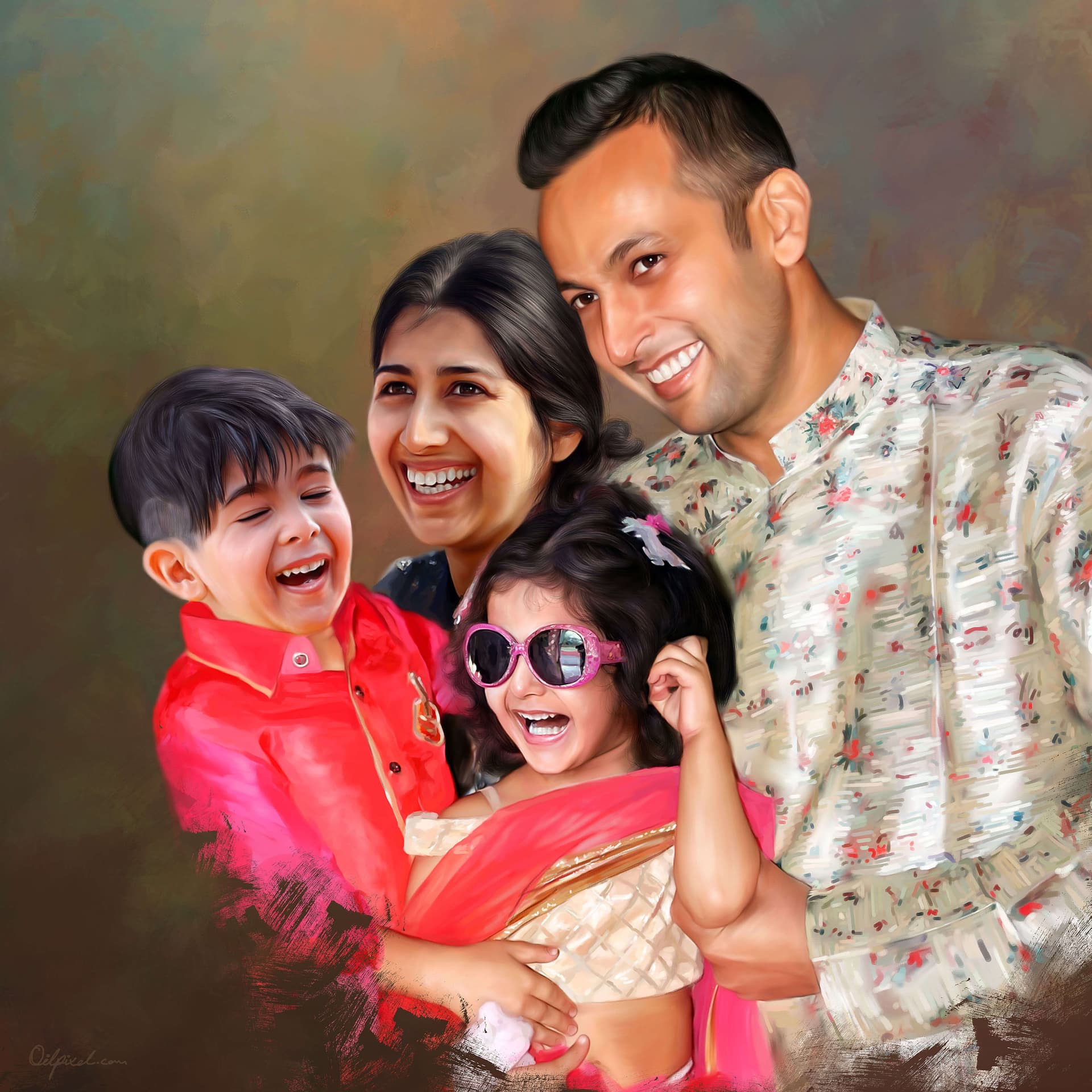 Family Digital Portrait Painting by Oilpixel