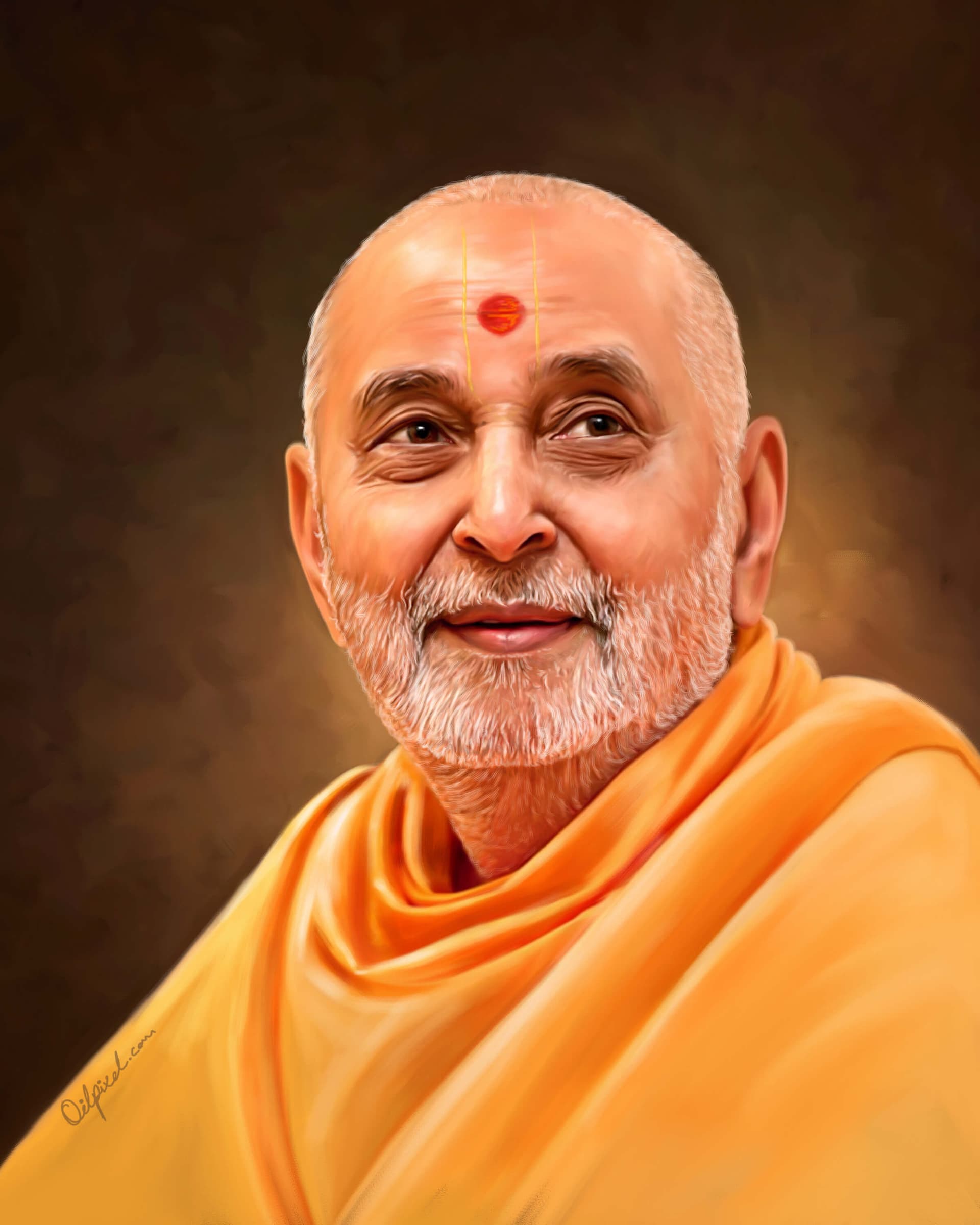 Self Digital Portrait Painting of Pramukh Swami by Oilpixel