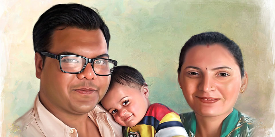 Family Digital Portrait Painting by Oilpixel