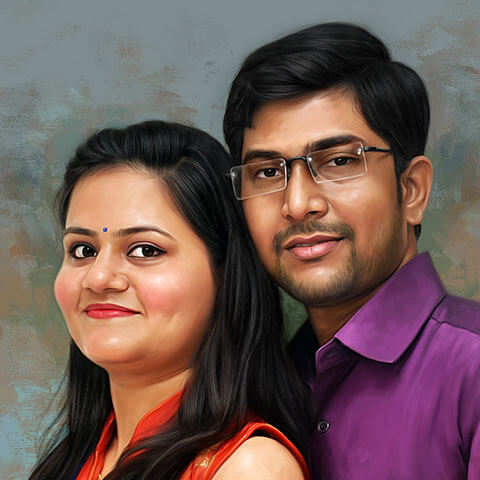 Couple Digital Portrait Painting by Oilpixel