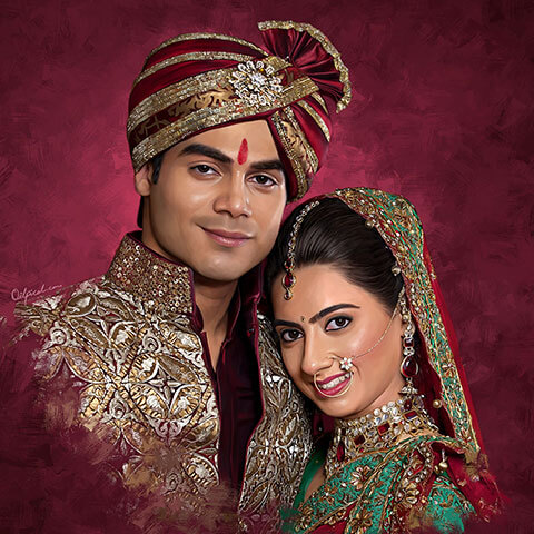 Wedding Couple Digital Portrait Painting by Oilpixel