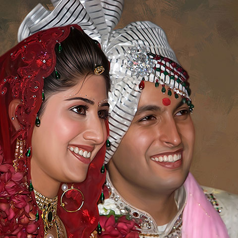 Wedding Couple Digital Portrait Painting by Oilpixel