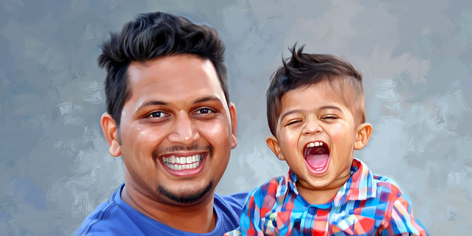 Fathers Day Gift Digital Portrait Painting by Oilpixel