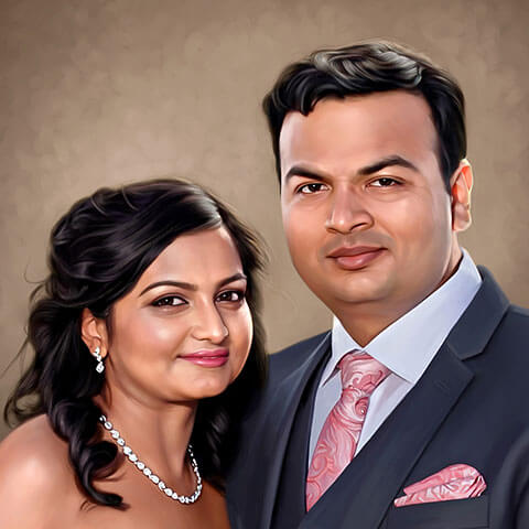 Wedding Couple Digital Portrait Painting by Oilpixel