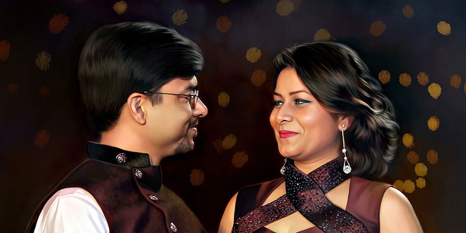 Wedding Couple Digital Portrait Painting by Oilpixel