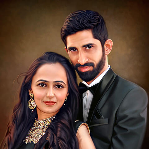 Engagement Couple Digital Portrait Painting by Oilpixel