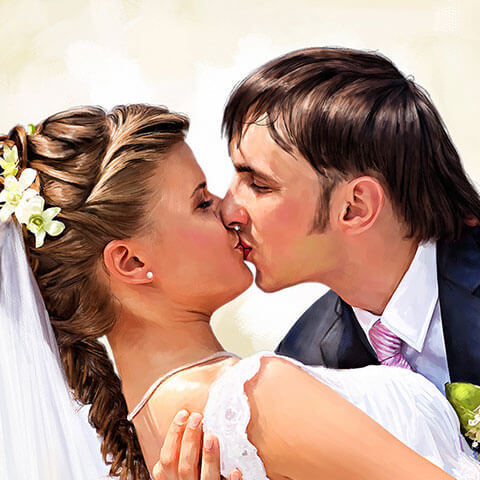 Wedding Couple Digital Portrait Painting by Oilpixel