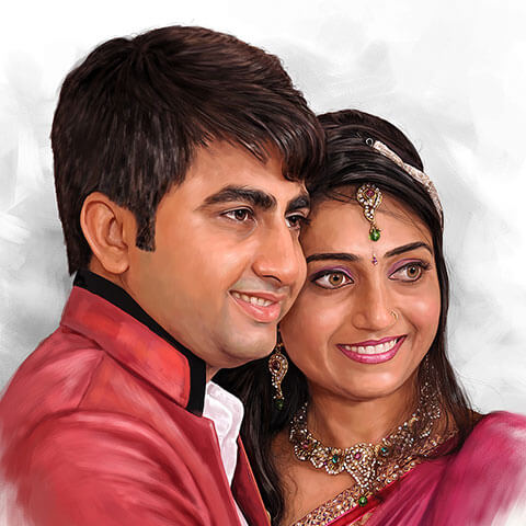 Wedding Couple Digital Portrait Painting by Oilpixel