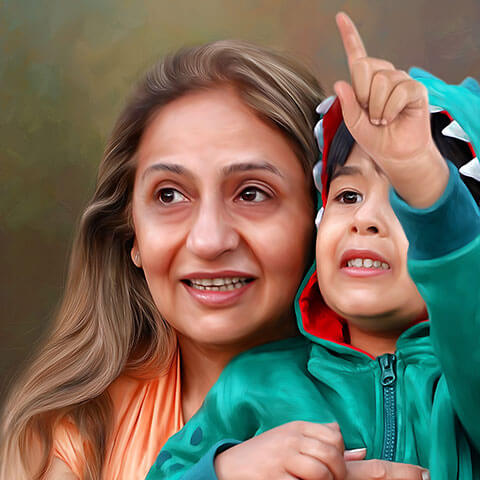 Family Digital Portrait Painting by Oilpixel