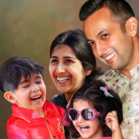 Family Digital Portrait Painting by Oilpixel