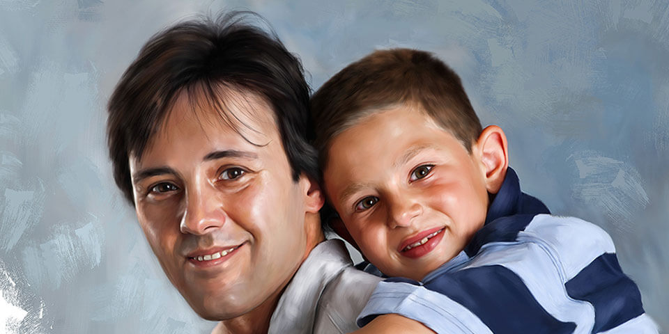 Fathers Day Celebration Digital Portrait Painting by Oilpixel