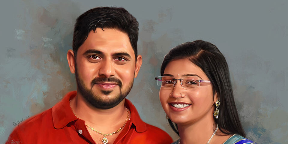 Couple Digital Portrait Painting by Oilpixel