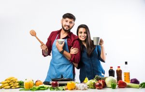 Couple Cooking Together on Valentine's Day