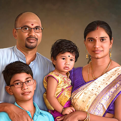 Oil portrait painting of family - Oilpixel