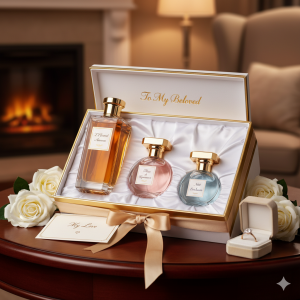 A box of three different perfumes
